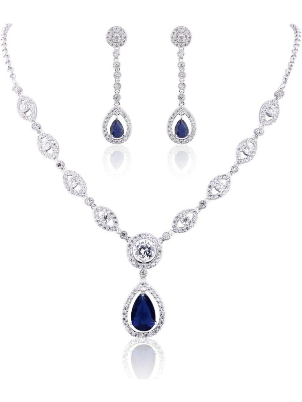 Stunning AAA Cubic Zirconia Silver Plated Women's Jewelry Set - Earrings